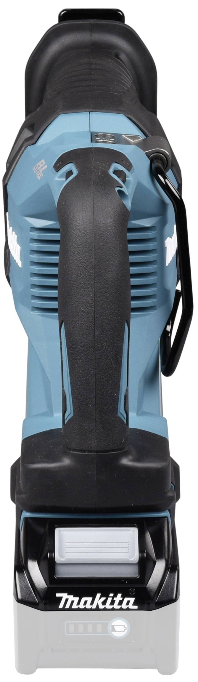 Akkuschrauber in Blau und Schwarz von vorne, Marke 