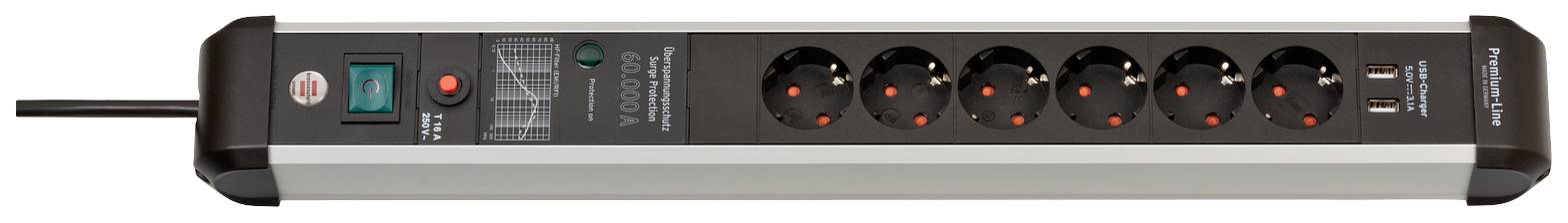 Brennenstuhl 1391010610 Überspannungsschutz-Steckdosenleiste Silber-Schwarz Schutzkontakt 1 St.