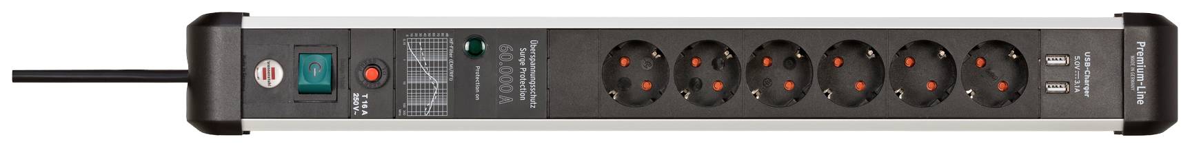 Brennenstuhl 1391010610 Überspannungsschutz-Steckdosenleiste Silber-Schwarz Schutzkontakt 1 St.