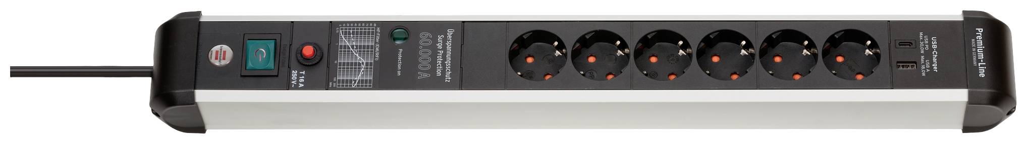 Brennenstuhl 1391010620 Überspannungsschutz-Steckdosenleiste Silber-Schwarz Schutzkontakt 1St.