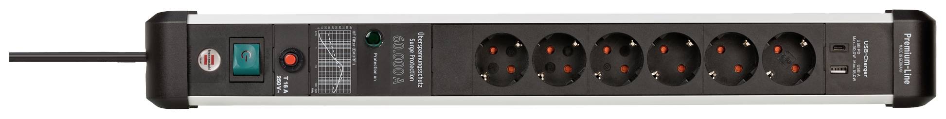 Brennenstuhl 1391010620 Überspannungsschutz-Steckdosenleiste Silber-Schwarz Schutzkontakt 1St.