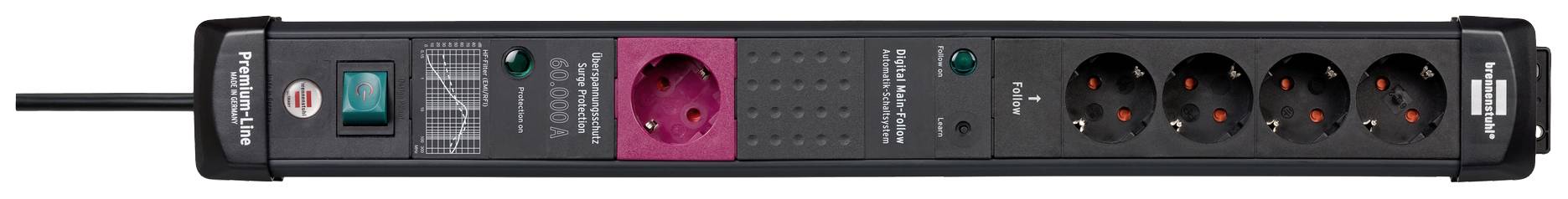 Brennenstuhl 1951150500 Überspannungsschutz-Steckdosenleiste Schwarz Schutzkontakt 1 St.