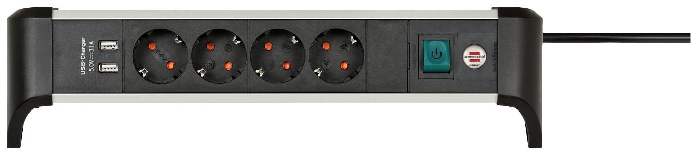 Brennenstuhl 1391040410 Steckdosenleiste mit Schalter Silber-Schwarz Schutzkontakt 1 St.