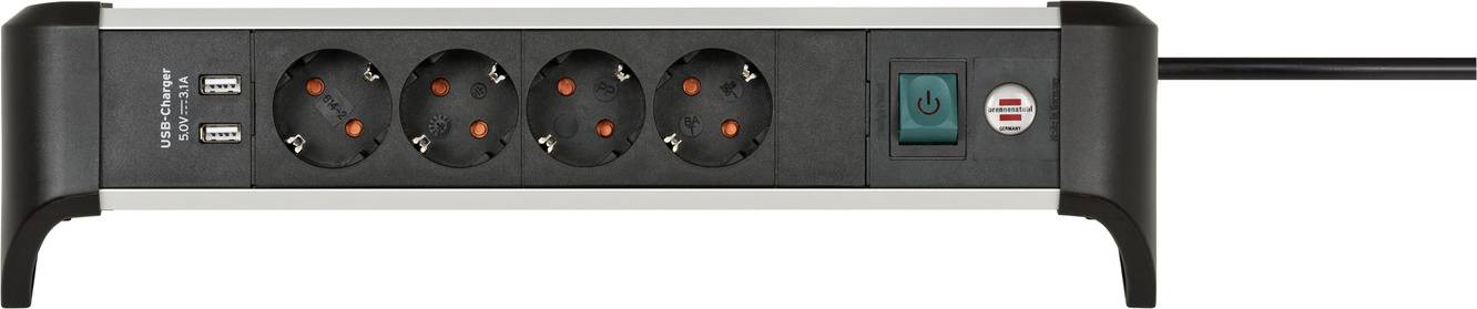 Brennenstuhl 1391040410 Steckdosenleiste mit Schalter Silber-Schwarz Schutzkontakt 1 St.