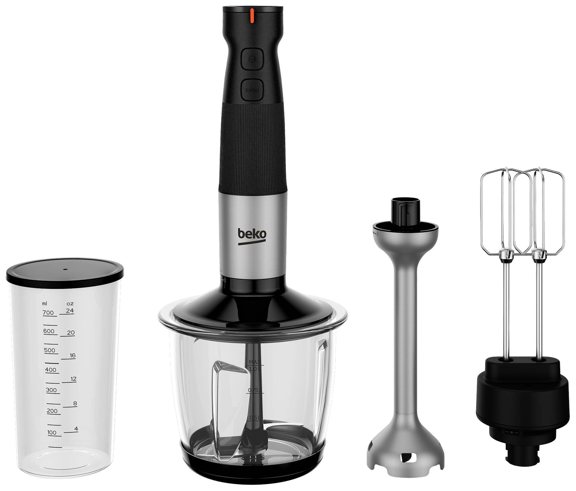 BEKO Hausgeräte HBA 81762 BX Stabmixer 750 W mit Zerkleinereraufsatz, mit Messbecher Edelstahl, Schwarz