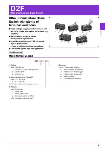 Omron D2F-01-T Mikroschalter 30 V/DC 0.1A 1 x Ein/(Ein) Bag