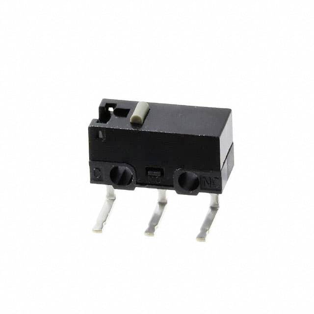 Ein schwarzer Mikroschalter mit drei Metallanschlüssen, verwendet in elektronischen Schaltungen zur Steuerung kleiner mechanischer Bewegungen.
