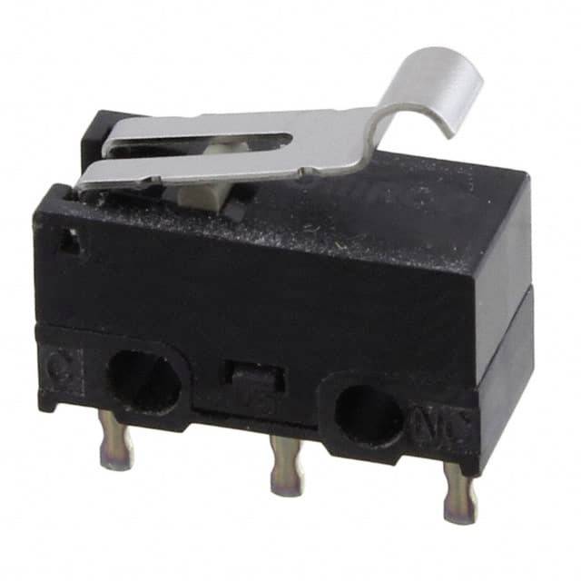 Ein schwarzer Mikroschalter mit Metallhebel und drei Anschlüssen, oft zur Steuerung elektrischer Schaltungen verwendet.
