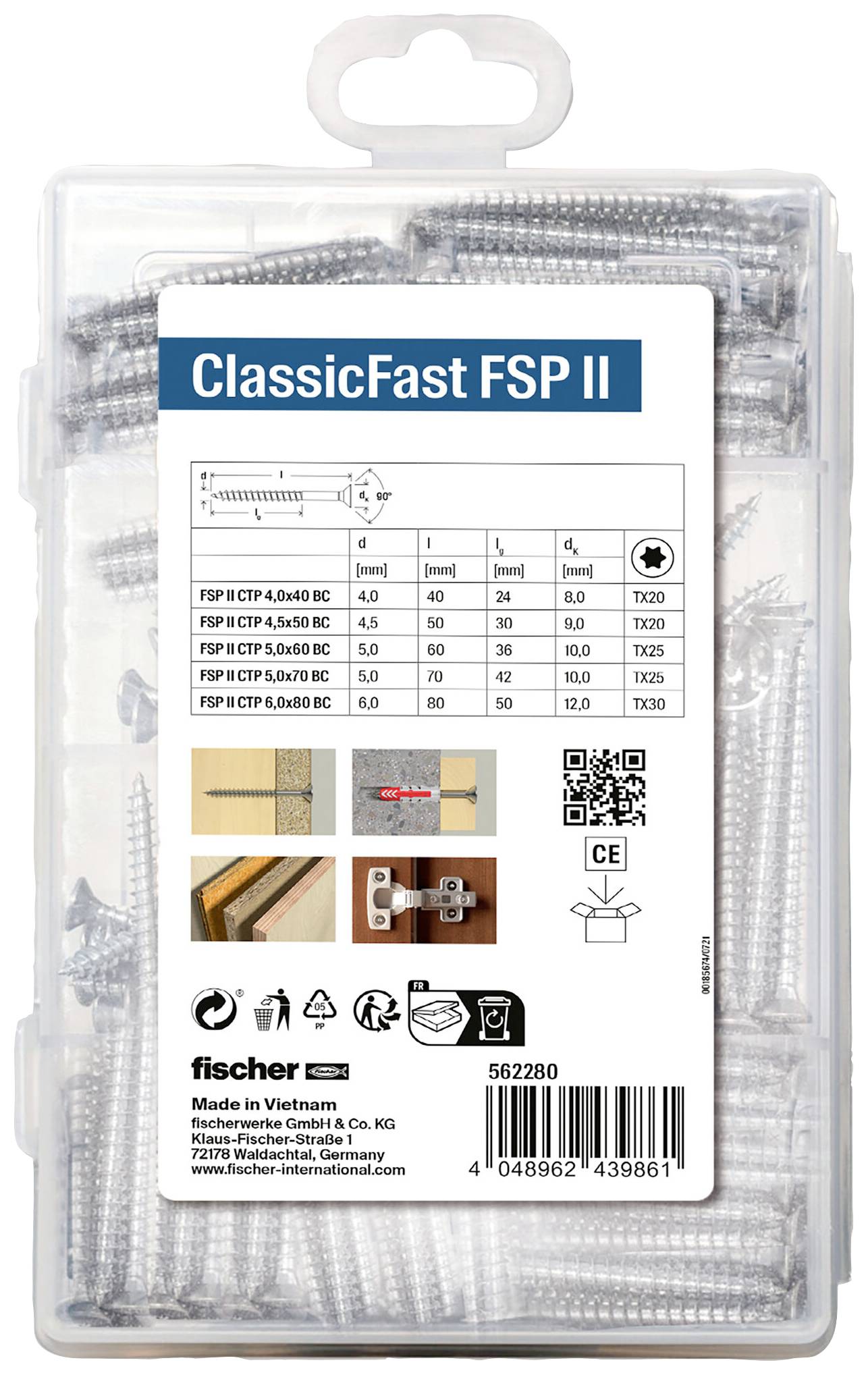 Fischer 562280 ClassicFast SK TG TX 4,0-6,0 Hohlschrauben 110St.