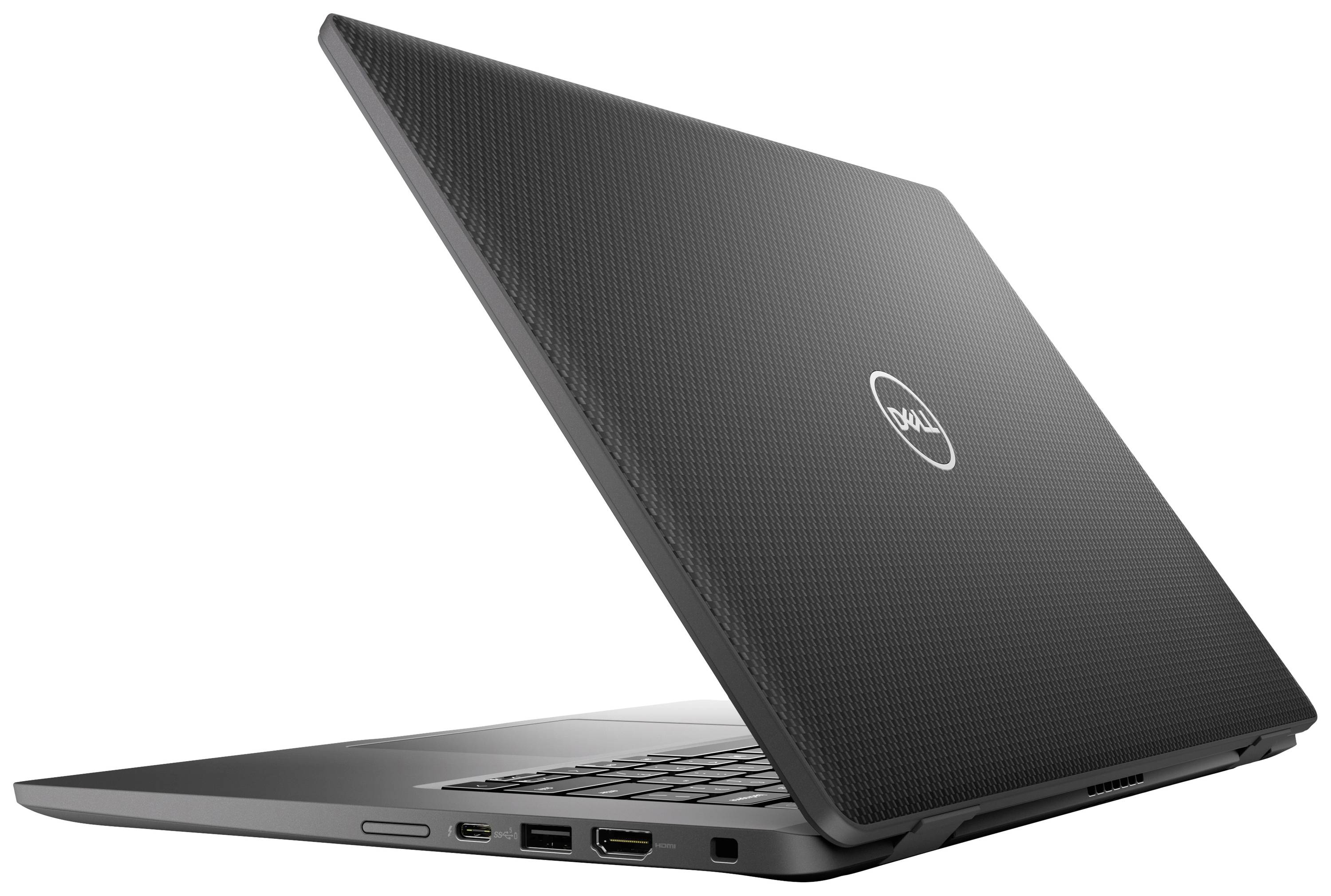 Ein schwarzer Laptop mit teilweise geschlossenem Bildschirm, zeigt Seitenansicht mit Anschlüssen; dient als Beispiel für ein Standardmodell.
