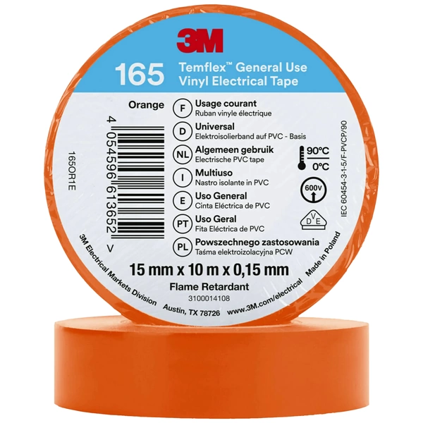 3M Temflex™ 165 165OR1E Isolierband Temflex™ 165 Orange (L x B) 10m x 15mm 3M Temflex™ 165 165OR1E Isolierband Temflex™ 165 Orange (L x B) 10m x 15mm