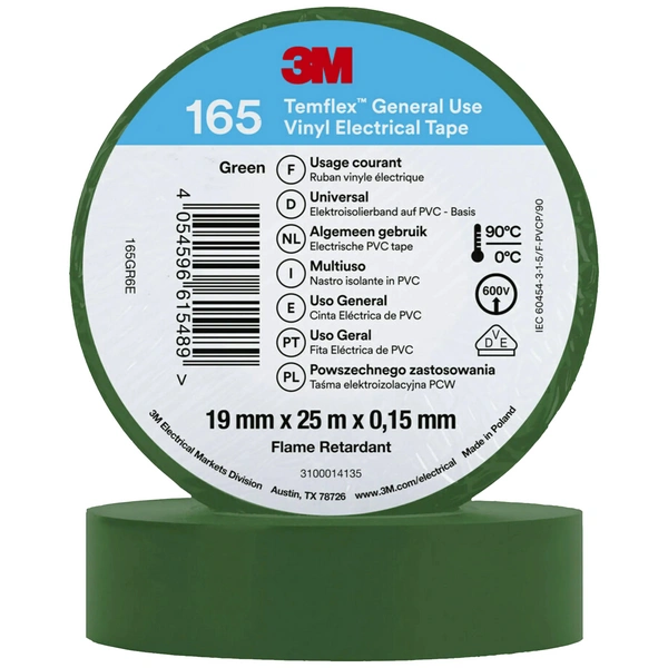 3M Temflex™ 165 165GR6E Isolierband Temflex™ 165 Grün (L x B) 25m x 19mm 3M Temflex™ 165 165GR6E Isolierband Temflex™ 165 Grün (L x B) 25m x 19mm