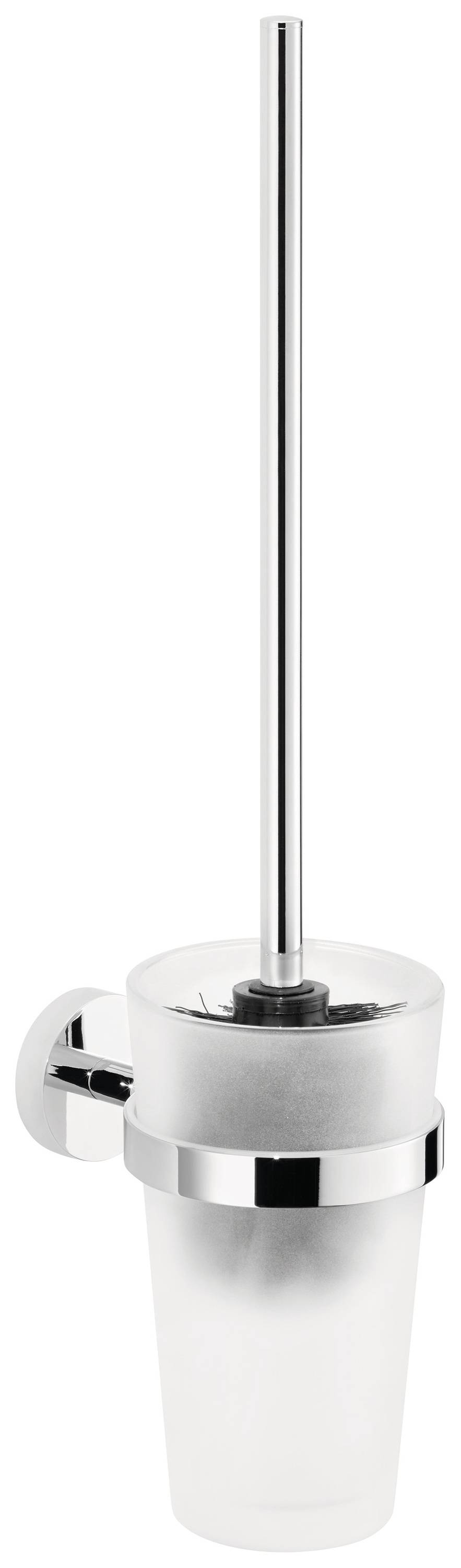 Toilettenbürste mit Halter, modernes Design, Edelstahl und mattiertes Glas, zur Wandmontage.