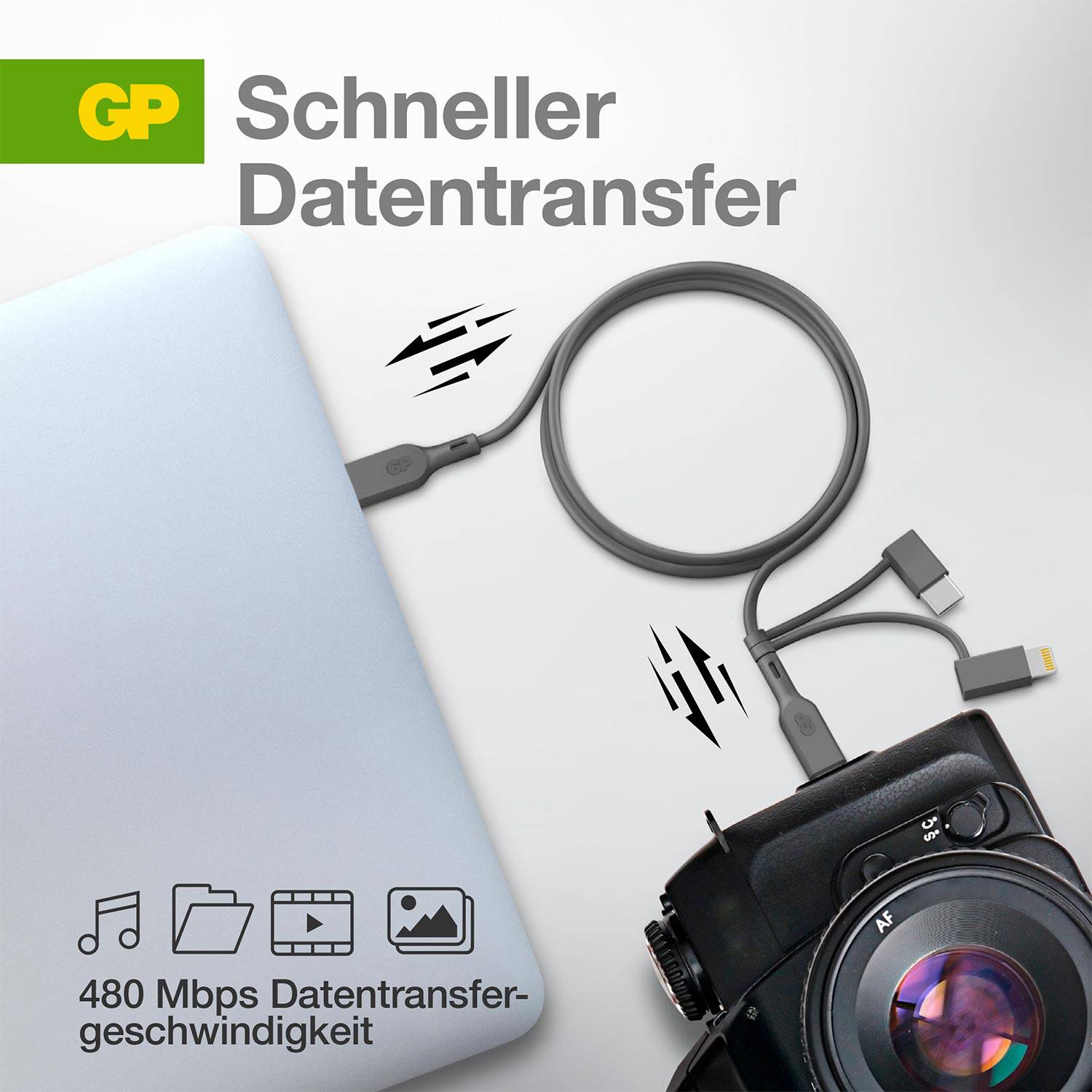 GP USB-Ladekabel USB 2.0 USB-A Stecker, Apple Lightning Stecker, USB-Micro-B Stecker, USB-C® Stecke