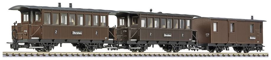 Liliput L340020 H0e 3er-Set 2achsige Personenwagen B14 und B17 Maintwg. PF51 der Zillertalbahn
