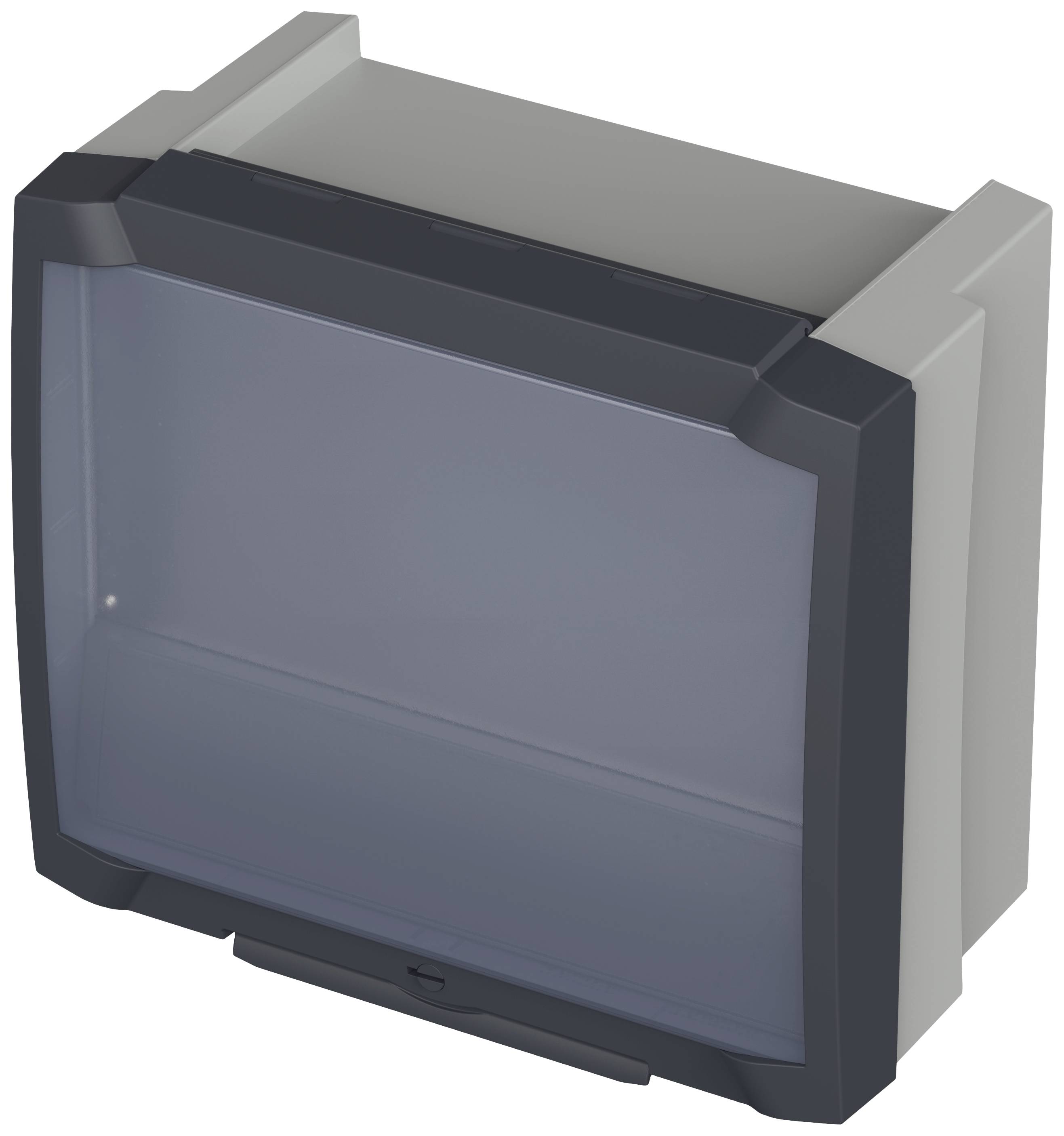 Schutzgehäuse aus Kunststoff, rechteckig, mit transparentem Deckel und schwarzem Rahmen, zur Aufbewahrung oder Nutzung von Geräten.