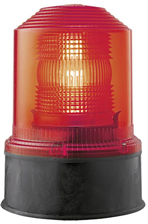 Rotes Warnlicht auf einem schwarzen Sockel, das blinkt und Aufmerksamkeit erregen soll. Symbolisiert Gefahr oder Notfall.