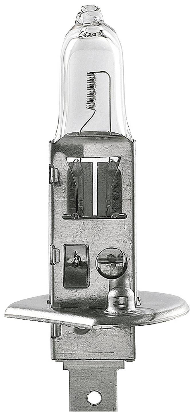 Eine glühende Halogenlampe mit metallener Befestigung, typisch für Fahrzeuge oder Scheinwerfer, zeigt ihre interne Bauweise.