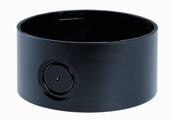 Schwarzer zylindrischer Ring mit vertieftem runden Knopf auf der Seite.