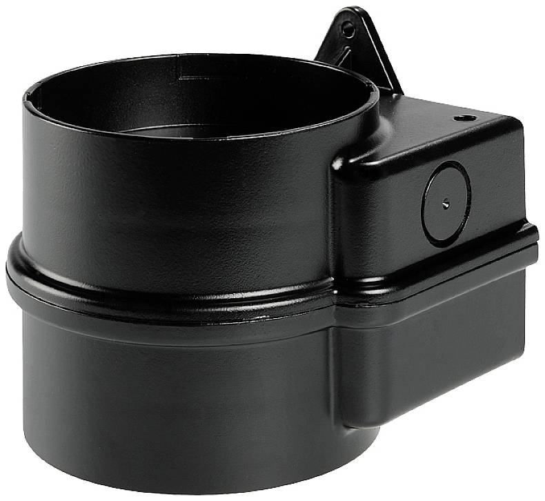 Schwarzes Autobauteil, wahrscheinlich ein Luftmassenmesser, mit runder Öffnung und rechteckigem Gehäuse.