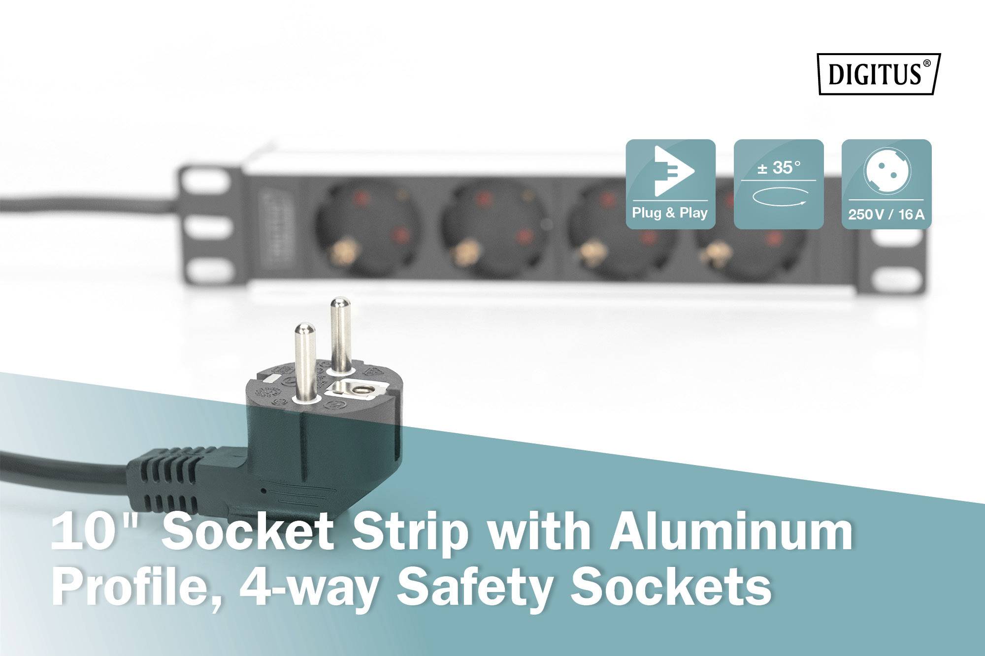 'Steckdosenleiste mit Aluminiumprofil, 4-fach Sicherheit, 10