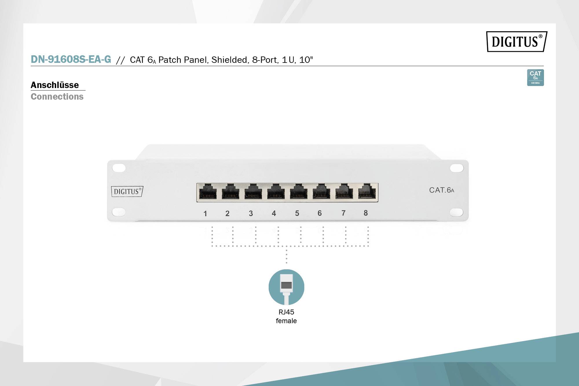 Digitus DN-91608S-EA-G 8 Port Patch-Panel 254 mm (10") CAT 6a 1 HE Bestückt