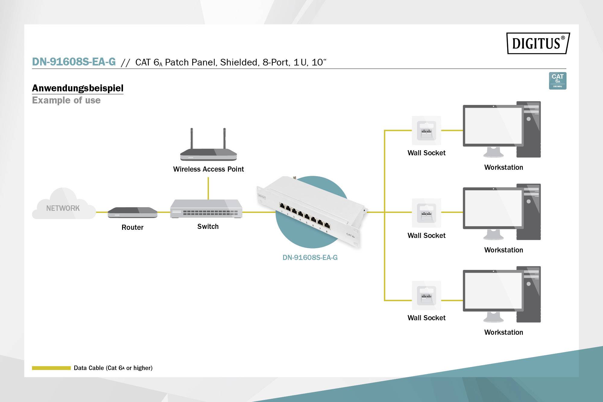 Digitus DN-91608S-EA-G 8 Port Patch-Panel 254 mm (10") CAT 6a 1 HE Bestückt