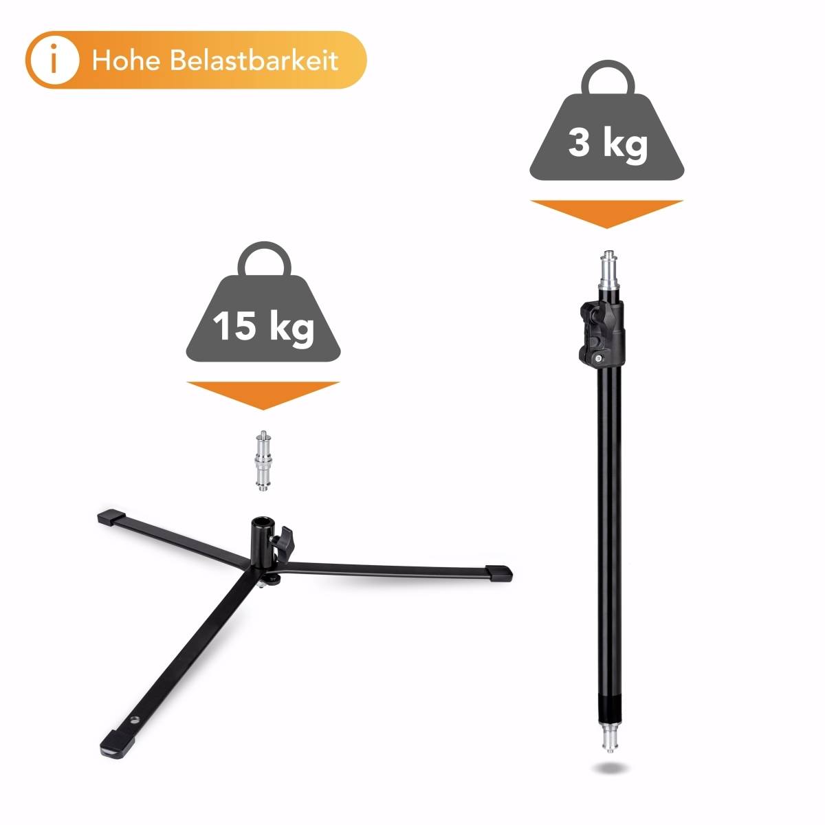 Walimex BL-K 15 + LSM 45 Mittelsäule Außengewinde=5/8", 3/8", 1/4"