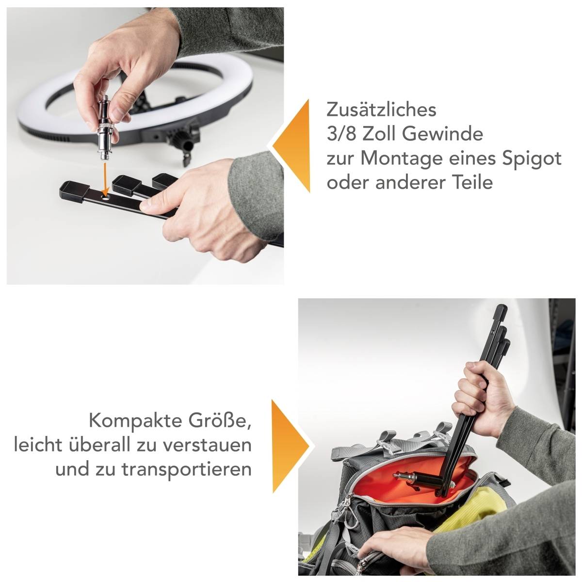 Walimex BL-K 15 + LSM 45 Mittelsäule Außengewinde=5/8", 3/8", 1/4"