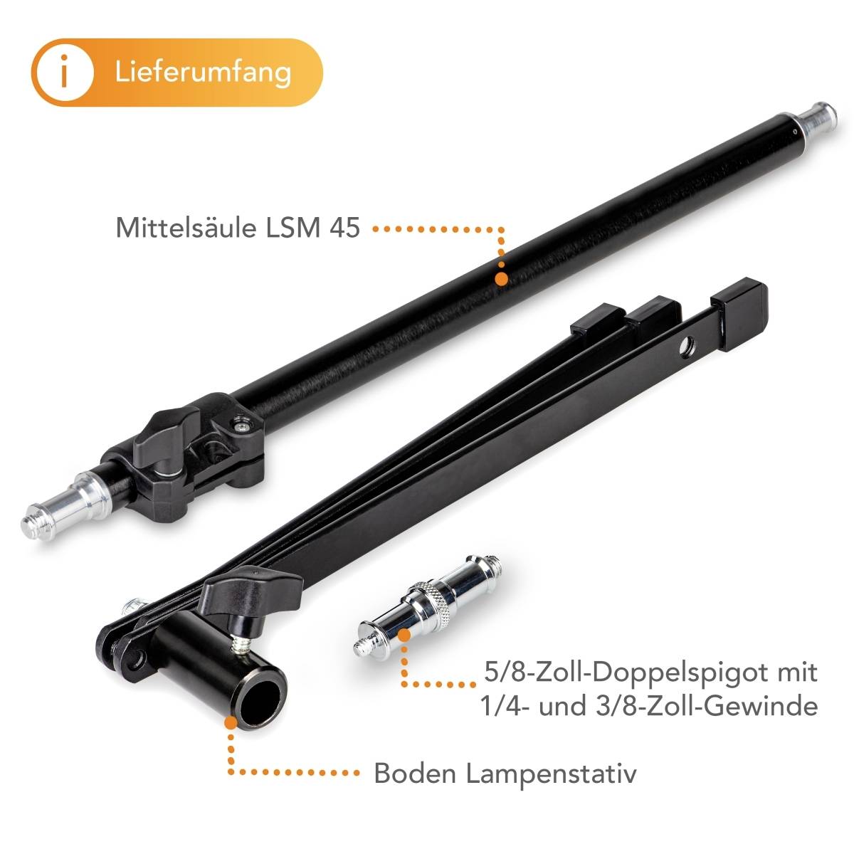 Walimex BL-K 15 + LSM 45 Mittelsäule Außengewinde=5/8", 3/8", 1/4"