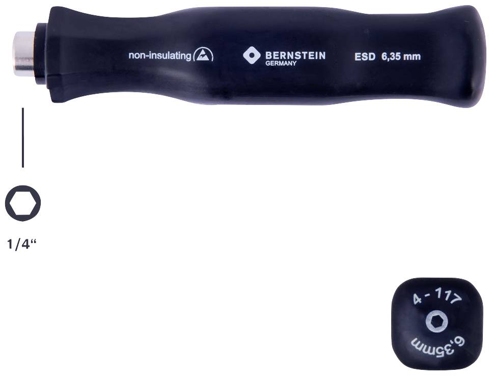Bernstein Tools 4-117 ESD Schraubendrehergriff Bitmagnethalteraufnahme 1/4 Zoll 105 mm 1/4"