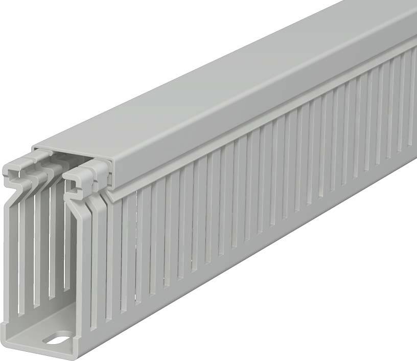 Ein weißer Kabelkanal aus Kunststoff, rechteckig und offen an einer Seite. Designed zum Ordnen und Verstecken von Kabeln in Elektroinstallationen.