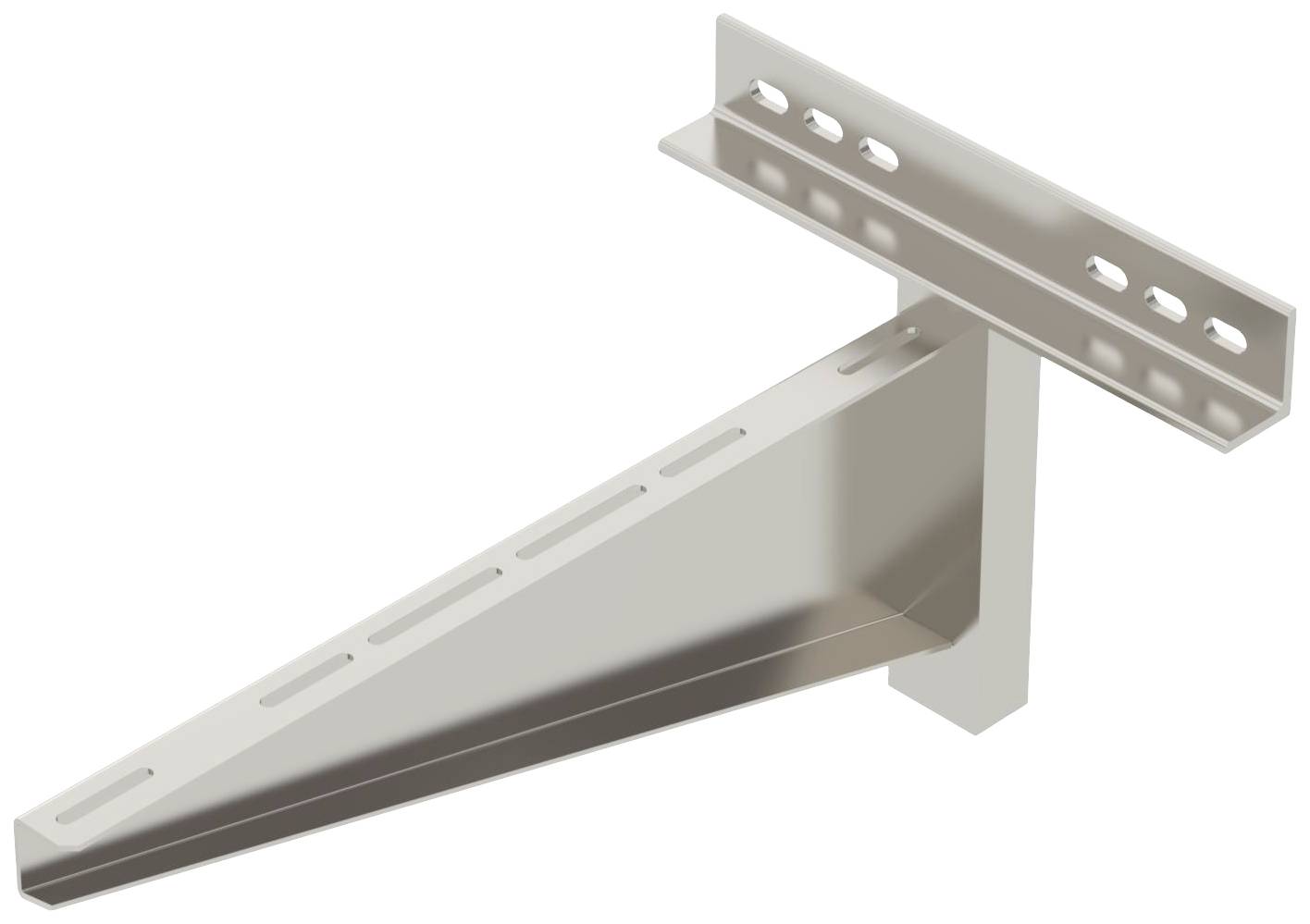 Metallwinkelhalterung mit mehreren Befestigungslöchern, geeignet für Wandmontage und Unterstützung von Regalböden oder ähnlichen Strukturen.