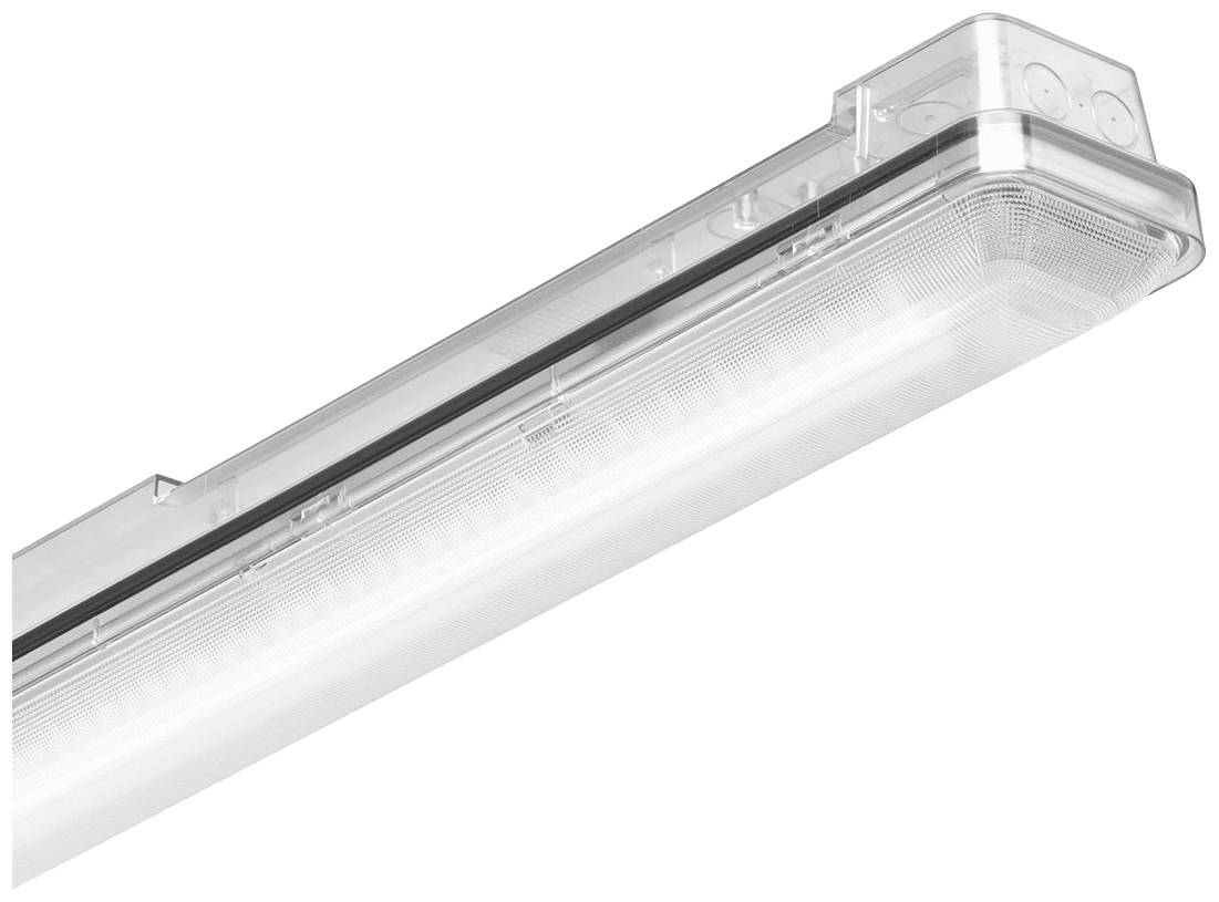 LED-Leuchte mit klarem Gehäuse, geeignet für industrielle und gewerbliche Anwendungen, sorgt für gleichmäßige Ausleuchtung.