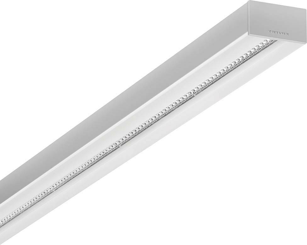 Ein länglicher, weißer LED-Lichtbalken mit seitlichen Firmenaufdruck. Hauptsächlich für Deckenbeleuchtung in Innenräumen.