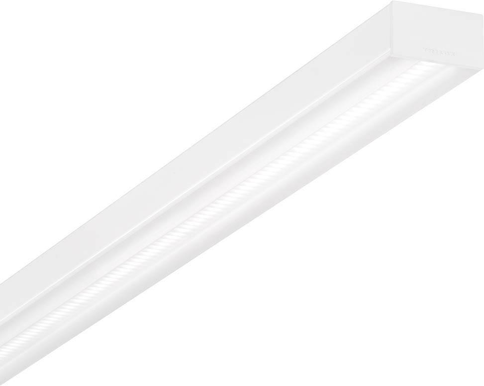 Längliche, weiße LED-Leuchte mit diffuser Abdeckung, die gleichmäßiges Licht abstrahlt. Geeignet für moderne Innenraumbeleuchtung.