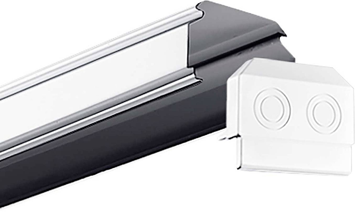 Ein silbernes und schwarzes Lineal mit abnehmbaren weißen Endkappen, verwendet zur genauen Messung von Stoffen oder Papieren.