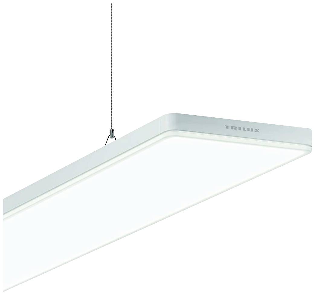 Rechteckige LED-Deckenleuchte von TRILUX mit schlankem Design, an einem Kabel abgehängt. Geeignet für modern gestaltete Innenräume.