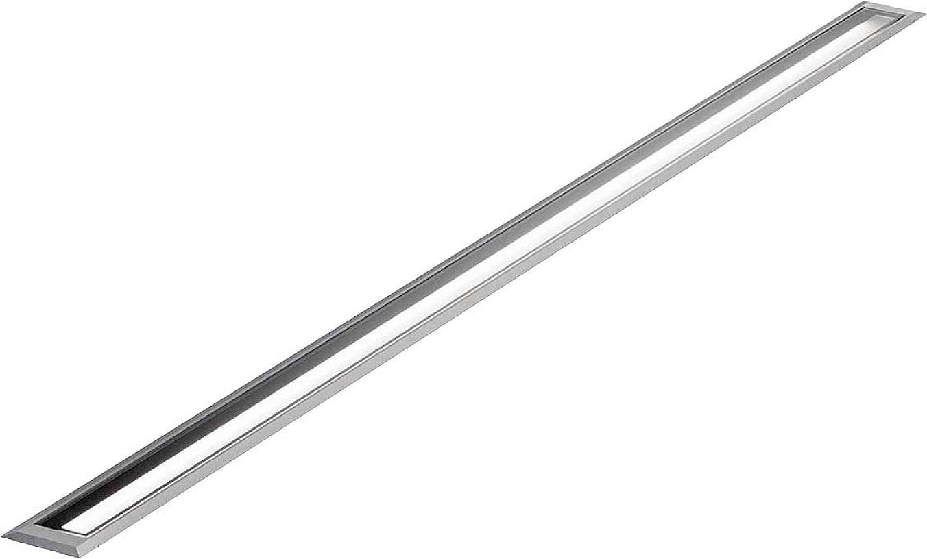 LED-Lichtleiste in schmalem, rechteckigem Rahmen, diagonale Ausrichtung, silberfarbene Ränder, leuchtet gleichmäßig.