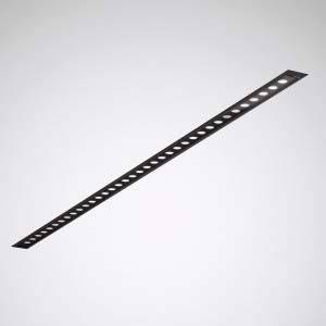 Ein flaches längliches LED-Licht mit einer Reihe gleichmäßig verteilter kleiner Lichtquellen in einem minimalistischen Design.