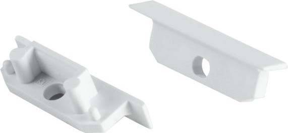 Ein weißes, winkelförmiges Kunststoffteil mit einem runden Loch auf einer Seite. Das Teil hat eine glatte Oberfläche und klare Kanten.