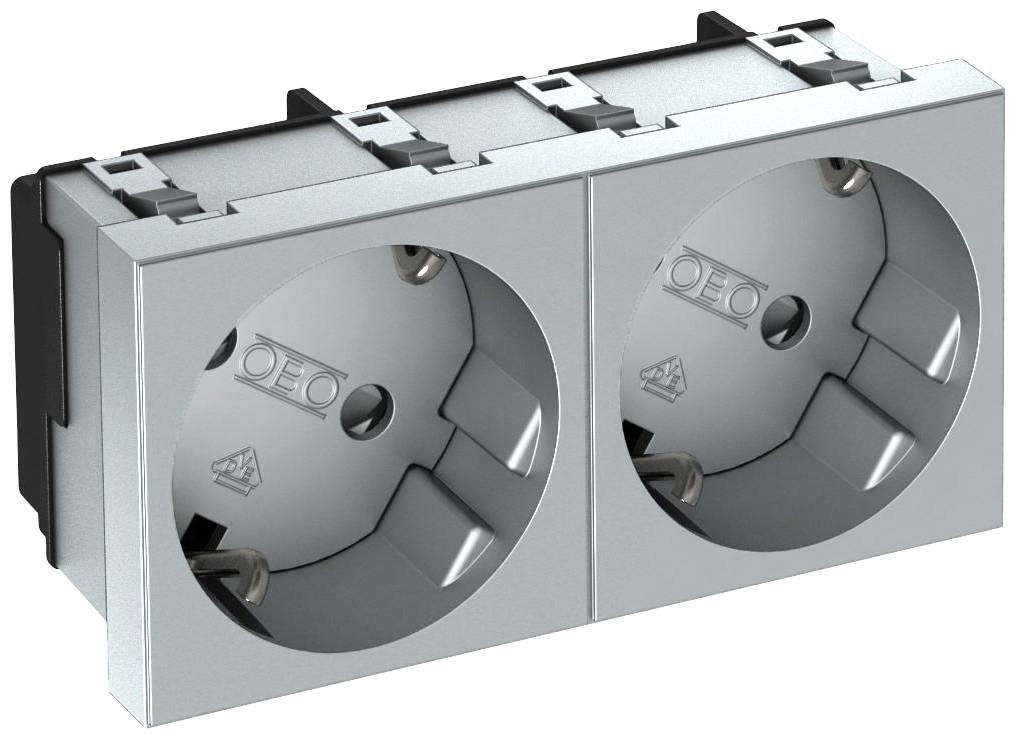 OBO Bettermann 6120114 Geräteeinsatz 2fach Steckdose (B x H x T) 90 x 45 x 42mm 1 St. Aluminium