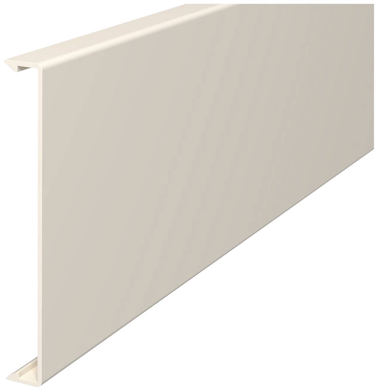 Ein beiges, rechteckiges Kunststoffprofil mit H-förmigem Querschnitt, das wahrscheinlich für Bau- oder Verkleidungszwecke verwendet wird.
