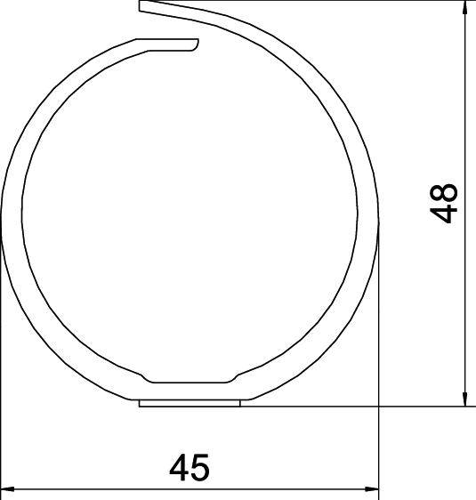 Technische Zeichnung eines offenen Kreises, Durchmesser 48, Breite 45, zeigt eine mögliche Form eines Bauteils.