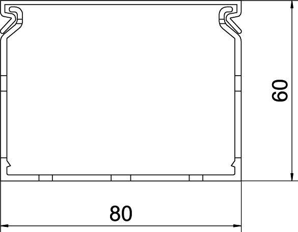 Technische Zeichnung eines rechteckigen Bauteils mit Maßen: Breite 80 mm, Höhe 60 mm.