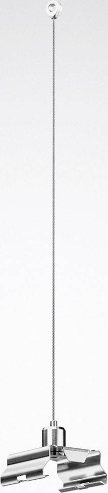 Ein einfaches Aufhängesystem mit einer Klemme am Ende eines dünnen Kabels zur Befestigung an der Decke.