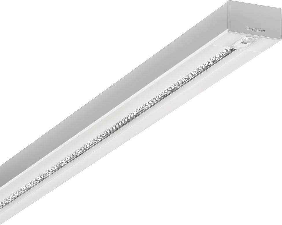 LED-Leuchte in rechteckigem Gehäuse, geeignet für Bürodeckenmontage. Silbernes Design mit Lichtelement in der Mitte.