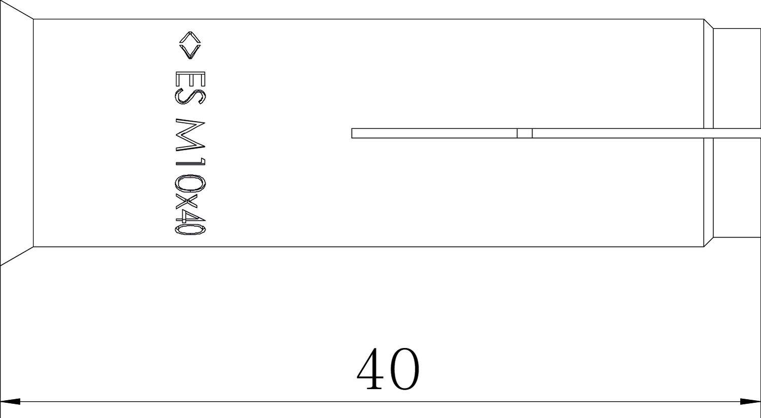 Zeichnung eines Bolzens mit der Kennzeichnung 'ES M10x40' und der Länge 40 mm.