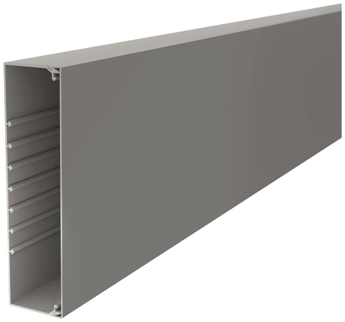 Rechteckiges Metallprofil in Grau, zeigt innenliegende Versteifungen auf. Ideal für Bau- oder Konstruktionsanwendungen.