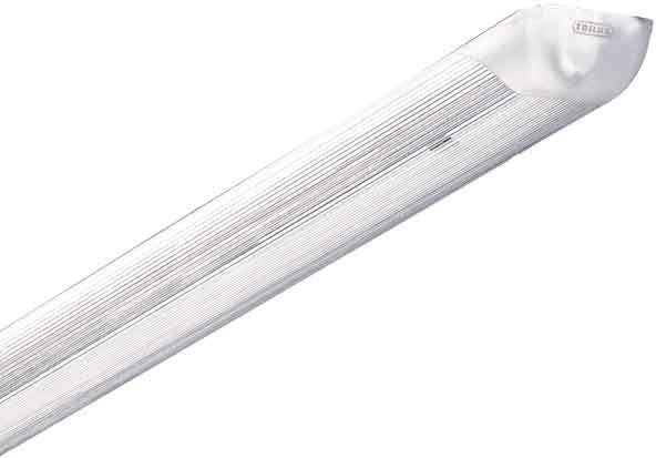 Eine lange, gerippte Aluminiumprofilabdeckung in hellem Silber, möglicherweise Teil eines Beleuchtungssystems oder eines Möbels.